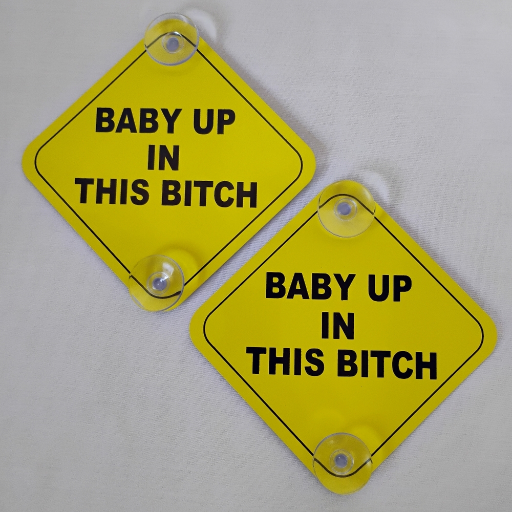 2PCS "BABY UP IN THIS B" Baby On Board Metal Driving Safety Warning Car Signs
